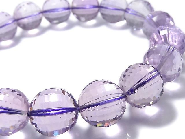 【動画】【1点もの】宝石質ローズアメジストAAA- ミラーラウンドカット12mm 1連(ブレス) NO.122の画像