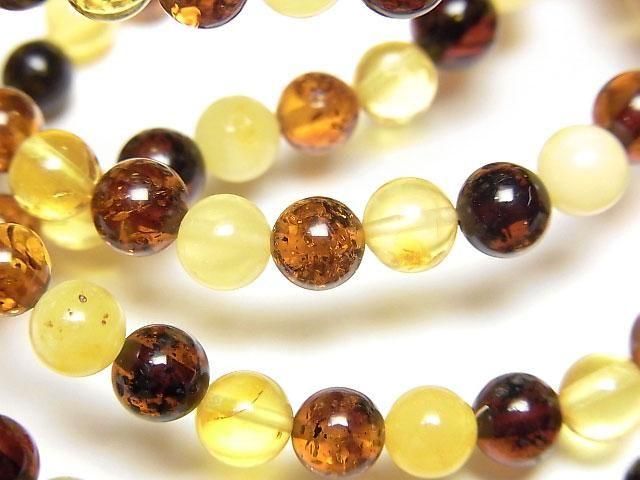【動画】バルティックアンバー(琥珀) ラウンド5mm マルチカラー 1連(ブレス)の画像