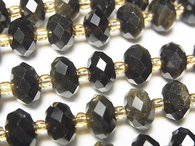 【動画】【素晴らしい輝き】ゴールデンオブシディアンAAA- ボタンカット9×9×6mm 1連(約36cm)の画像