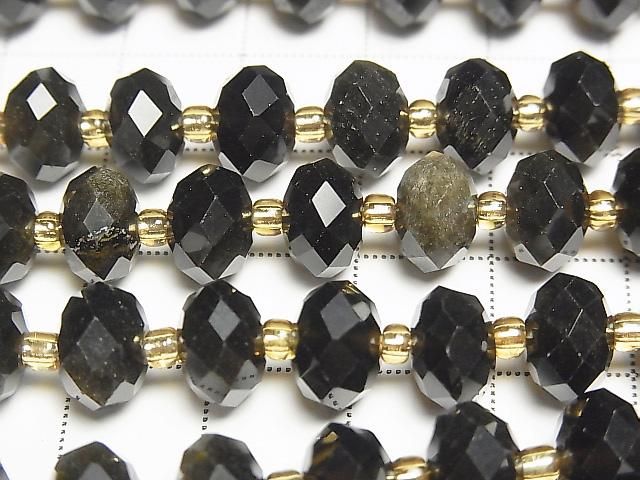 【動画】【素晴らしい輝き】ゴールデンオブシディアンAAA- ボタンカット9×9×6mm 1連(約36cm) サムネイル2
