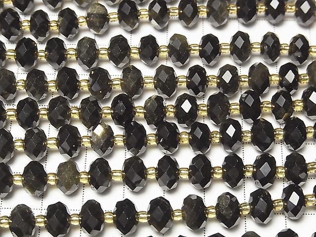【動画】【素晴らしい輝き】ゴールデンオブシディアンAAA- ボタンカット9×9×6mm 1連(約36cm) サムネイル3