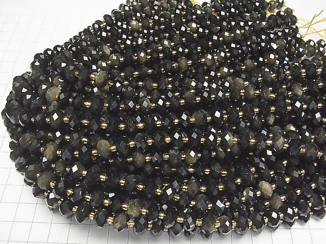 【動画】【素晴らしい輝き】ゴールデンオブシディアンAAA- ボタンカット9×9×6mm 1連(約36cm) サムネイル4