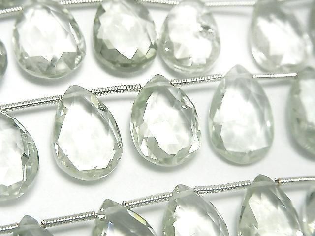 【動画】宝石質グリーンアメジストAAA ペアシェイプ ブリオレットカット 1連(18粒)の画像