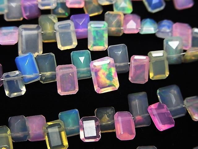 【動画】エチオピア産マルチカラーオパール レクタングルファセットカット 半連/1連(約19cm)の画像
