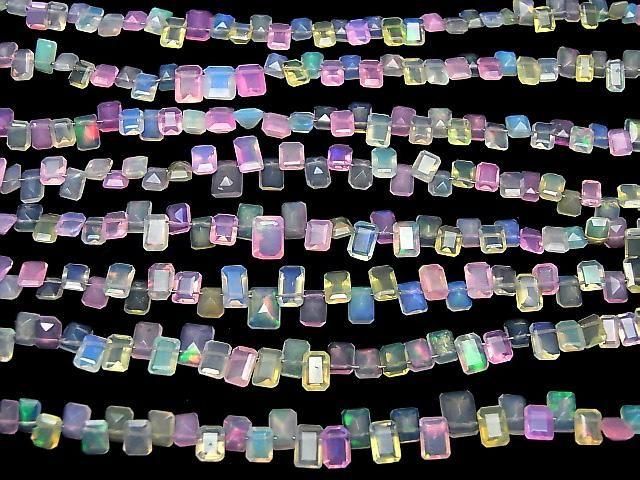 【動画】エチオピア産マルチカラーオパール レクタングルファセットカット 半連/1連(約19cm) サムネイル4