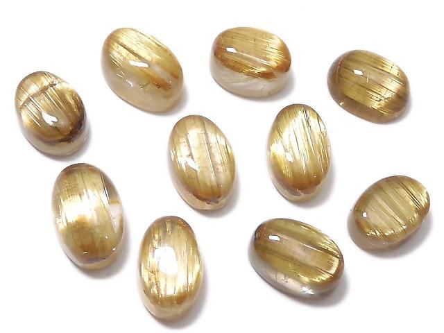 【動画】【1点もの】宝石質ルチルクォーツAAA カボション 10個セット NO.204の画像
