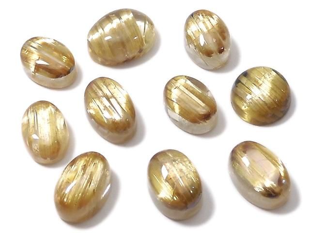【動画】【1点もの】宝石質ルチルクォーツAAA カボション 10個セット NO.205の画像