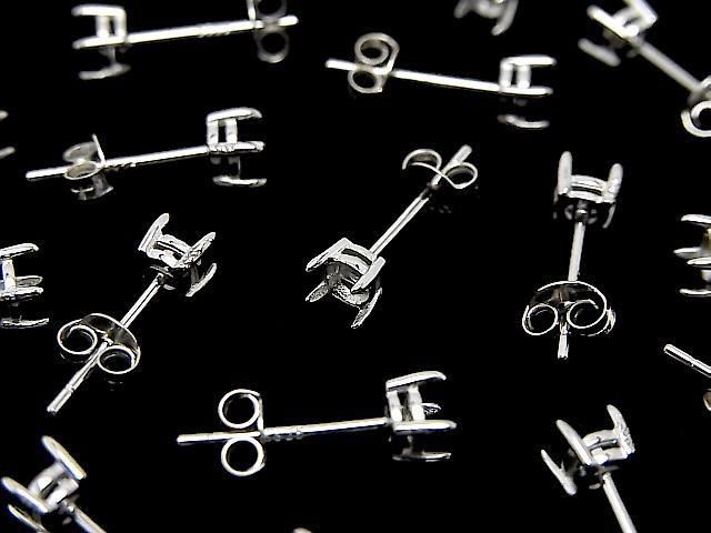 Silver925 4本爪ピアスポスト空枠&キャッチ ラウンドファセットカット用 【3mm】 ロジウム 1ペア(2ピース)の画像