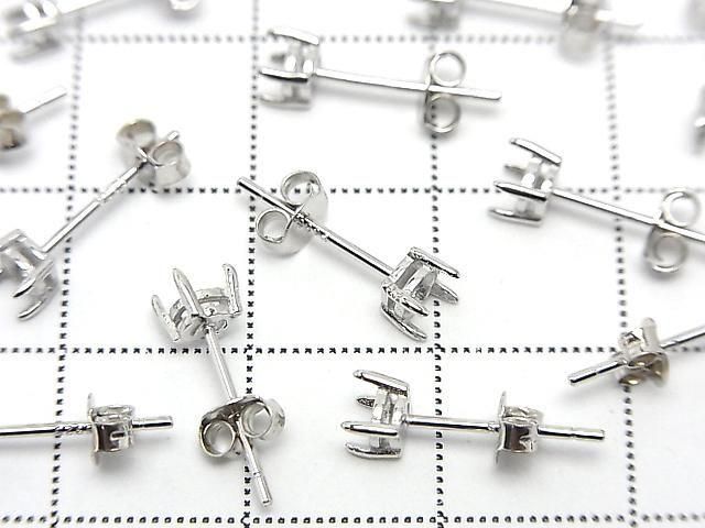 Silver925 4本爪ピアスポスト空枠&キャッチ ラウンドファセットカット用 【3mm】 ロジウム 1ペア(2ピース) サムネイル3