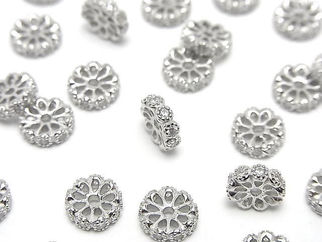 Silver925 ロンデル 6mm・8mm(CZ付) ロジウム 2個の画像