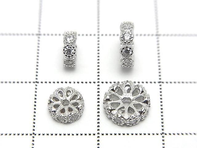Silver925 ロンデル 6mm・8mm(CZ付) ロジウム 2個 サムネイル2