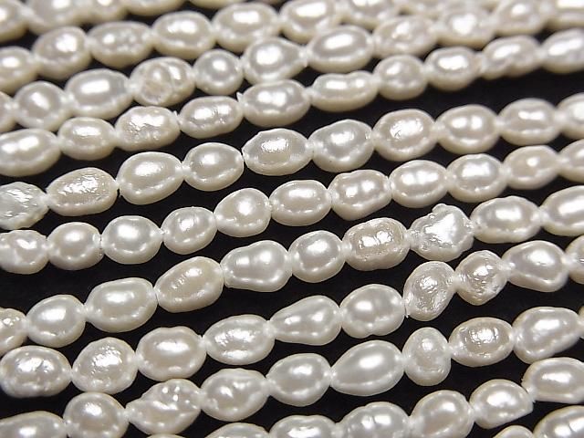 【動画】淡水真珠AA ホワイト ライス~バロック3.5×2.5×2.5mm パールコーティング 1連(約38cm)の画像