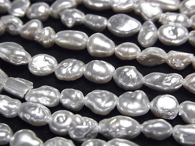 【動画】淡水真珠AA シルバー バロック5.5〜7.5mm パールコーティング 1連(約38cm)の画像