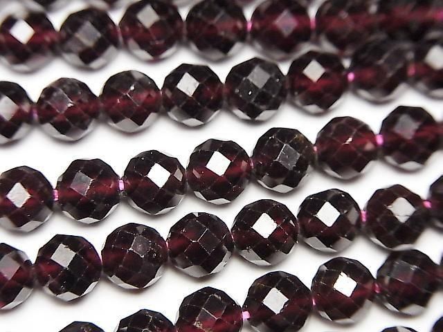 【動画】【素晴らしい輝き】モザンビーク産ガーネットAAA- 64面ラウンドカット6mm 半連/1連(約36cm)の画像