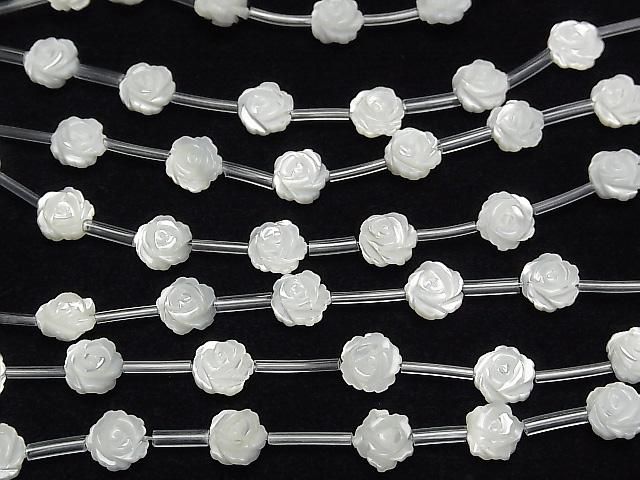 【動画】マザーオブパールAAA ホワイト 薔薇(ローズ)8mm 半連/1連(約36cm) サムネイル3
