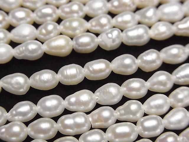 【動画】淡水真珠AA ライス~ドロップ5×4×4mm ホワイト 1連(約37cm)の画像