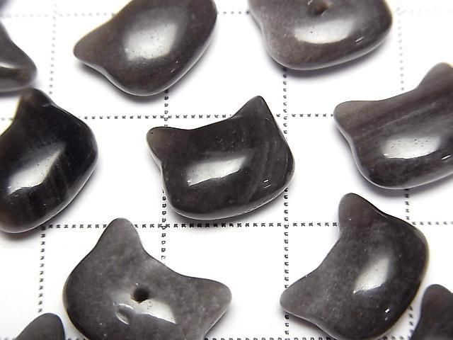 【動画】シルバーオブシディアン 猫モチーフ10×12mm 【片穴(裏面)】 2個 サムネイル2
