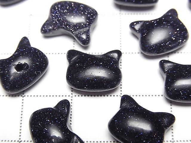 【動画】ブルーゴールドストーン 猫モチーフ10×12mm 【片穴(裏面)】 2個 サムネイル2