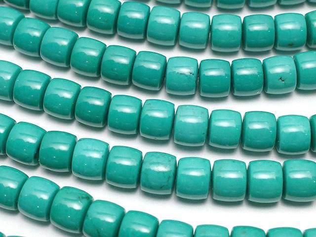 【動画】マグネサイトターコイズ ロンデル(ヘイシ)6×6×5mm 【ブルーグリーン】 1連(約38cm)の画像