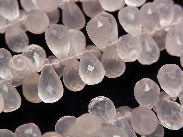 【動画】宝石質ローズクォーツAAA- ドロップ ブリオレットカット 1連(約16cm)の画像