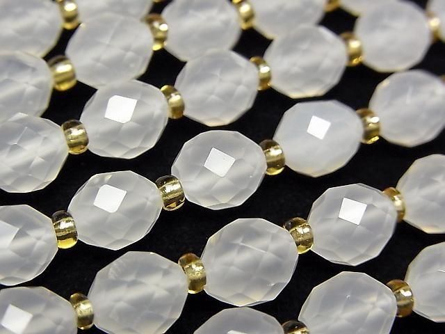 【動画】【素晴らしい輝き】ホワイトカルセドニー ライスカット8×6×6mm 1連(約36cm)の画像
