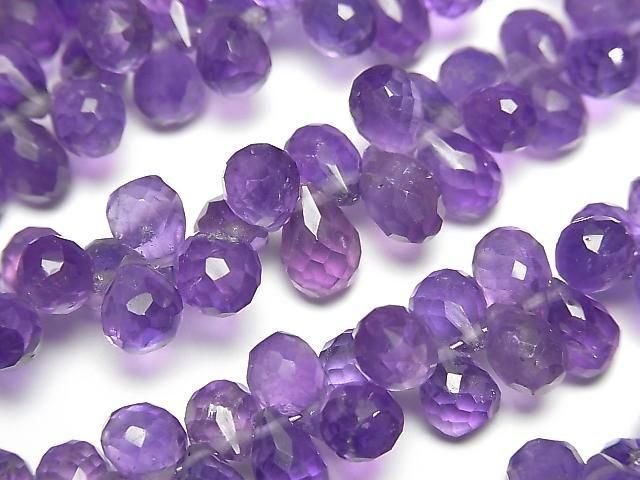 【動画】宝石質アメジストAA++ ドロップ ブリオレットカット 【Sサイズ】 1連(約16cm)の画像