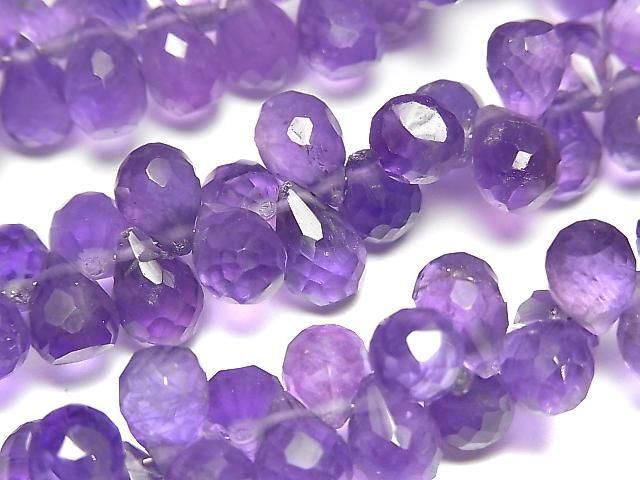 【動画】宝石質アメジストAA++ ドロップ ブリオレットカット 【Mサイズ】 1連(約16cm)の画像