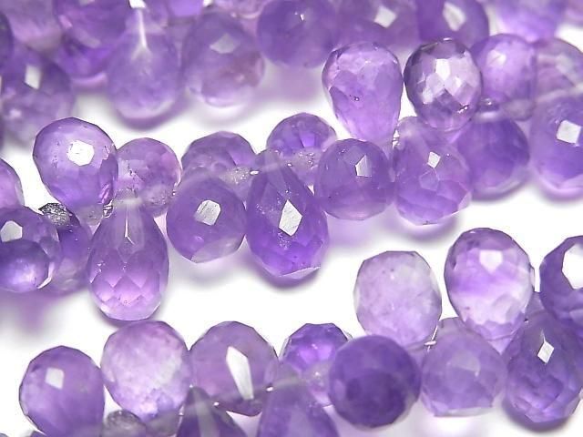 【動画】宝石質アメジストAA++ ドロップ ブリオレットカット 【Lサイズ】 1連(約16cm)の画像