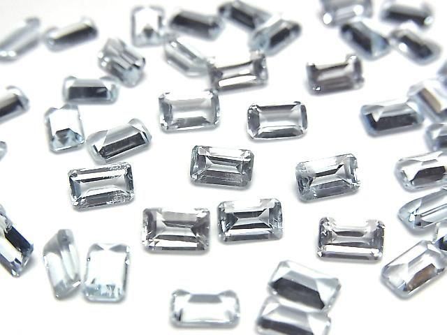 【動画】宝石質アクアマリンAAA ルース レクタングルファセットカット5×3mm 3粒の画像