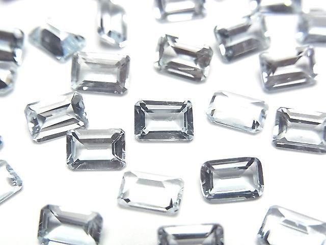 【動画】宝石質アクアマリンAAA ルース レクタングルファセットカット6×4mm 2粒の画像