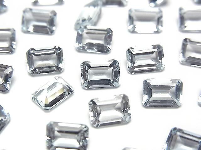 【動画】宝石質アクアマリンAAA ルース レクタングルファセットカット7×5mm 2粒の画像