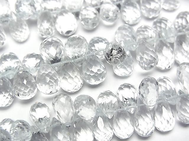 【動画】宝石質非加熱ブルートパーズAAA- ドロップ ブリオレットカット 【Mサイズ】 半連/1連(約16cm)の画像