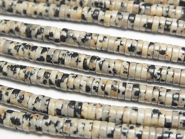 【動画】ダルメシアンジャスパー ロンデル(ヘイシ)4×4×1.5mm 1連(約37cm)の画像