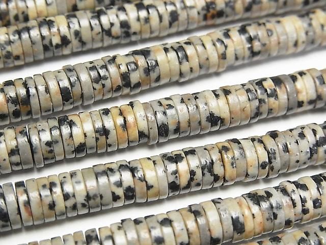 【動画】ダルメシアンジャスパー ロンデル(ヘイシ)6×6×1.5mm 1連(約38cm)の画像
