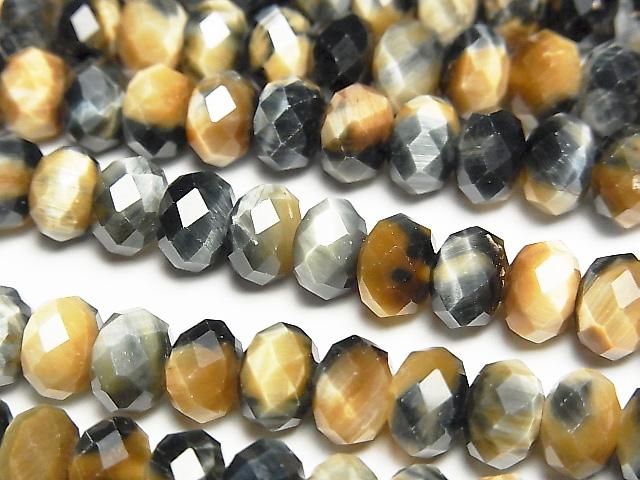 【動画】【素晴らしい輝き】シルバーブルー&ゴールデンタイガーアイAAA- ボタンカット8×8×5mm 半連/1連(約36cm)の画像