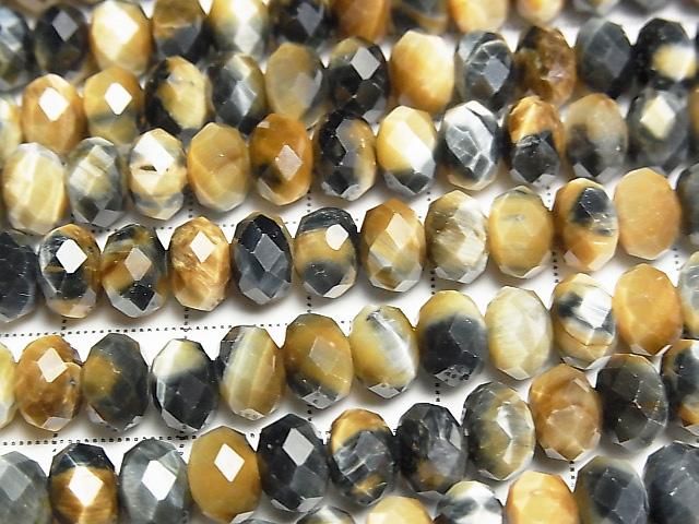 【動画】【素晴らしい輝き】シルバーブルー&ゴールデンタイガーアイAAA- ボタンカット8×8×5mm 半連/1連(約36cm) サムネイル2