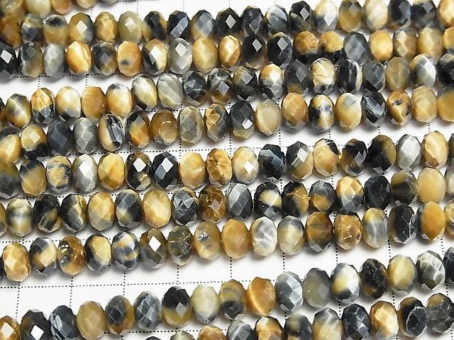 【動画】【素晴らしい輝き】シルバーブルー&ゴールデンタイガーアイAAA- ボタンカット8×8×5mm 半連/1連(約36cm) サムネイル3