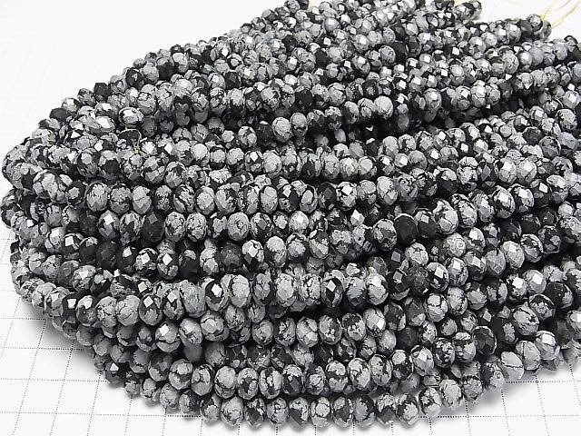 【動画】【素晴らしい輝き】スノーフレークオブシディアン ボタンカット8×8×5mm 半連/1連(約36cm) サムネイル4