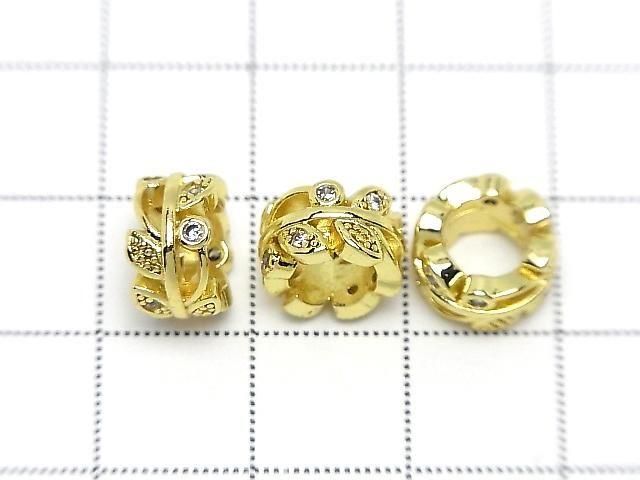 メタルパーツ リーフ型ロンデル10×10×6mm(CZ付) ゴールドカラー 2個 サムネイル2
