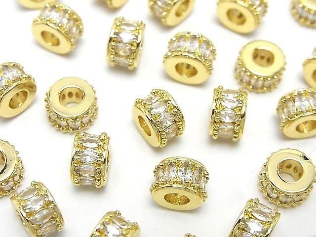 メタルパーツ ロンデル8.5×8.5×5.5mm ゴールドカラー(CZ付) 2個の画像