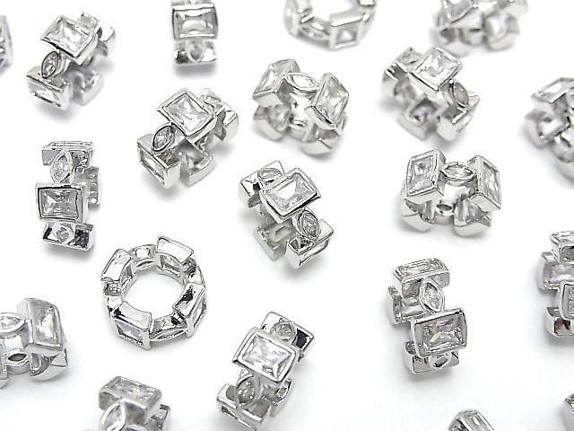 メタルパーツ ロンデル10.5×10.5×5mm シルバーカラー(CZ付) 2個の画像