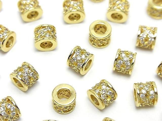 メタルパーツ ロンデル7×7×6mm ゴールドカラー(CZ付) 2個の画像