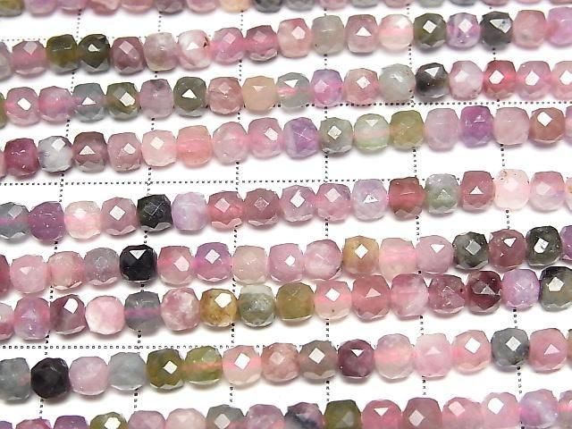 【動画】【素晴らしい輝き】マルチカラートルマリンAA++ キューブカット4×4×4mm 1連(約35cm) サムネイル3