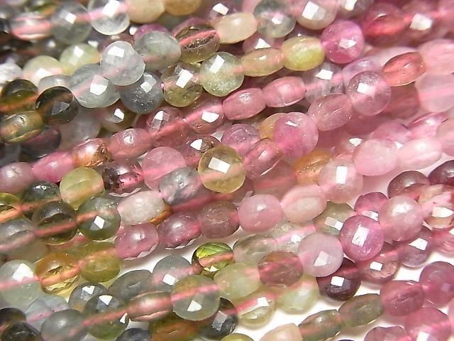 【動画】【素晴らしい輝き】マルチカラートルマリンAA++ コインカット4×4×2mm カラーグラデーション 半連/1連(約37cm)の画像