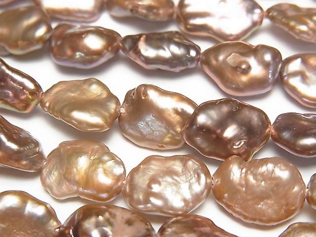 【動画】淡水真珠 ケシパールAA バロック7~12mm ブロンズゴールド 1連(約37cm)の画像