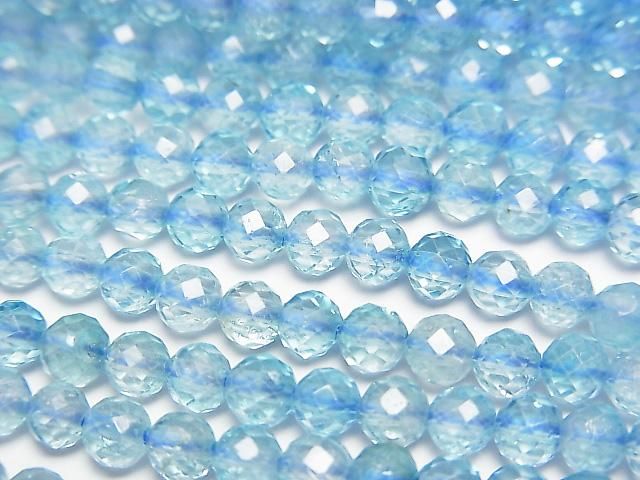【動画】【素晴らしい輝き】ブルーカラートパーズAA++ ラウンドカット4mm 1連(約37cm)の画像