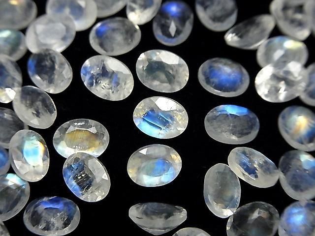 【動画】宝石質レインボームーンストーンAAA- ルース オーバルファセットカット8×6mm 3粒の画像