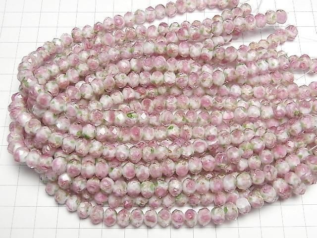 【動画】とんぼ玉 ボタンカット8×8×6mm 薔薇(ローズ)模様入り 【ピンク】 半連/1連(約28cm) サムネイル4
