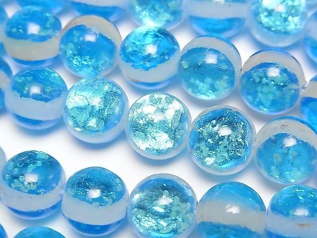 【動画】とんぼ玉 ラウンド10mm 【パナリブルー/蓄光タイプ】 1/4連~1連(約36cm)の画像