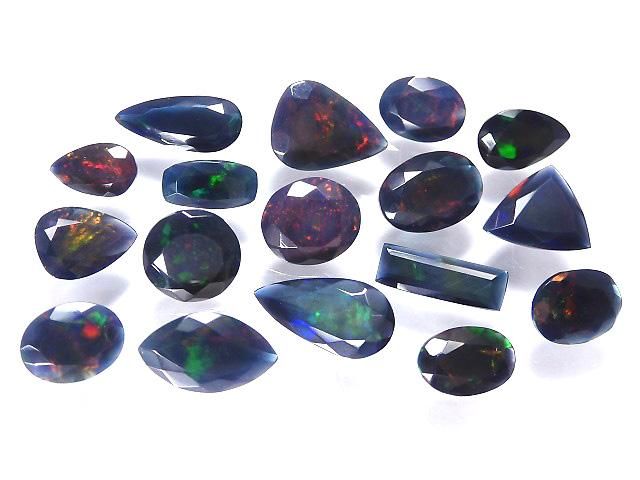 【動画】【1点もの】宝石質ブラックオパールAAA ルース ファセットカット 17粒セット NO.3の画像